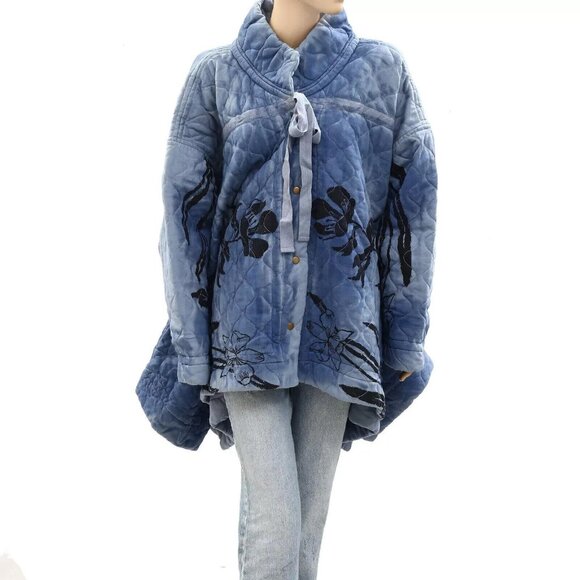 Free People Annie Quilted Sweatshirt Top Floral Printed Oversized S NEW 274737 - Picture 4 of 8